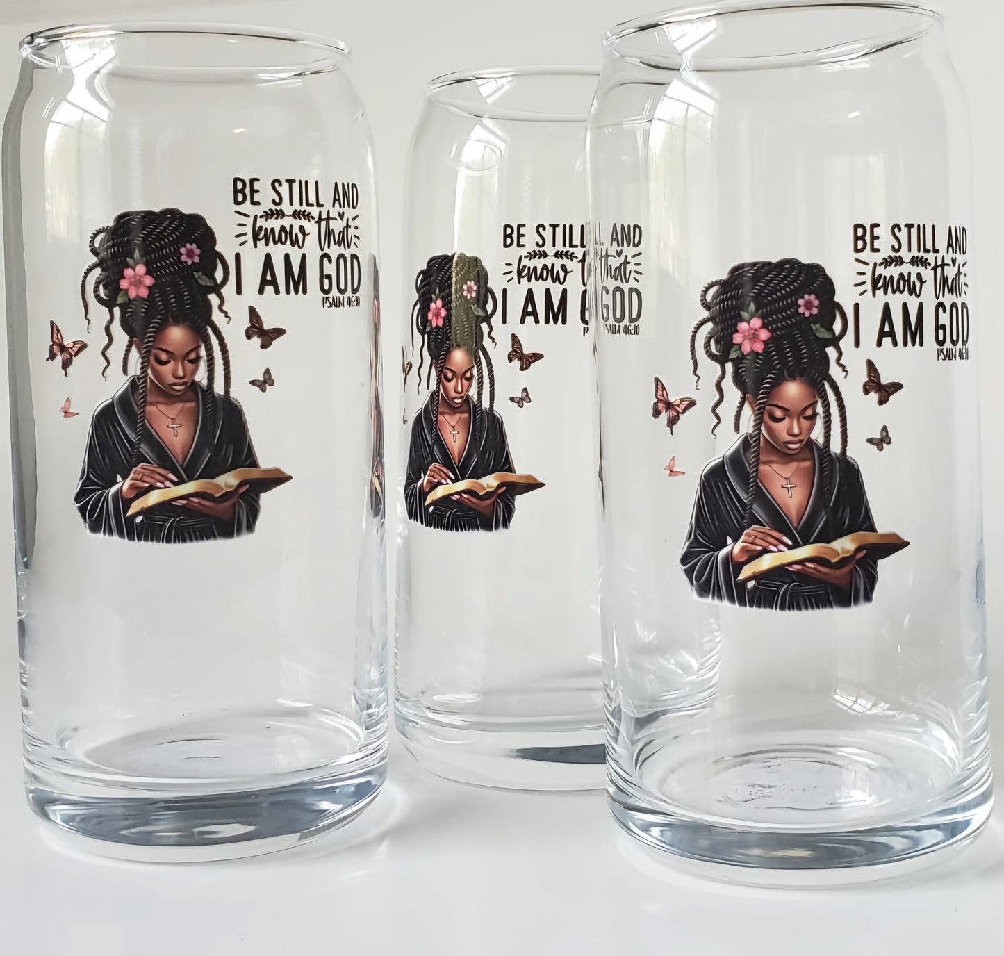 Glass Cup 20oz. without lid and straw- Be Still and Know That I Am God