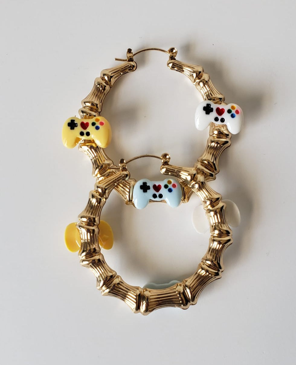 Gold-plated Hoop Earrings Video Gamer