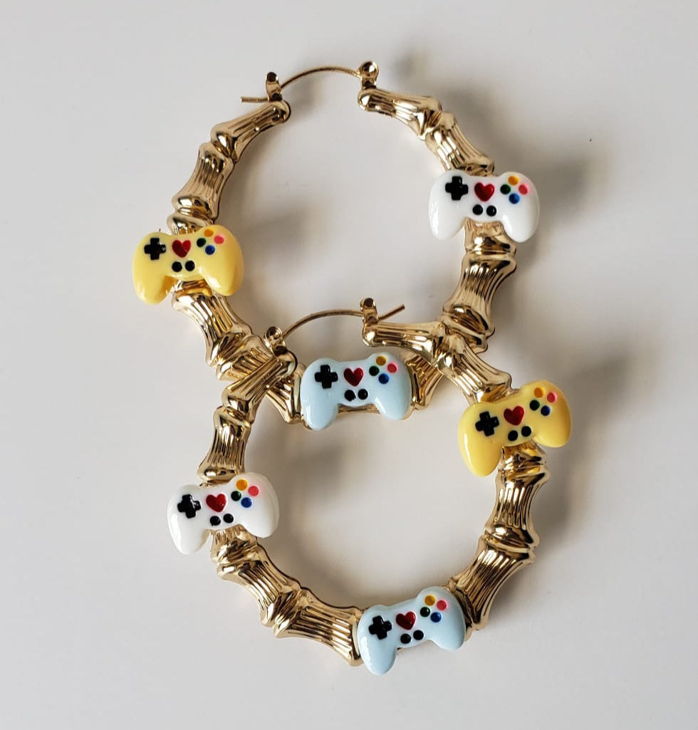 Gold-plated Hoop Earrings Video Gamer