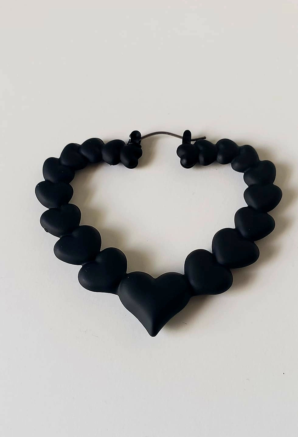Black Heart Shaped Hoop Earrings- Gold-plated