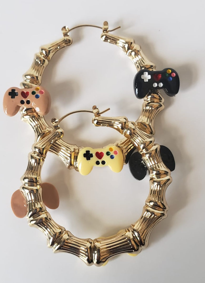 Gold-plated Hoop Earrings Video Gamer