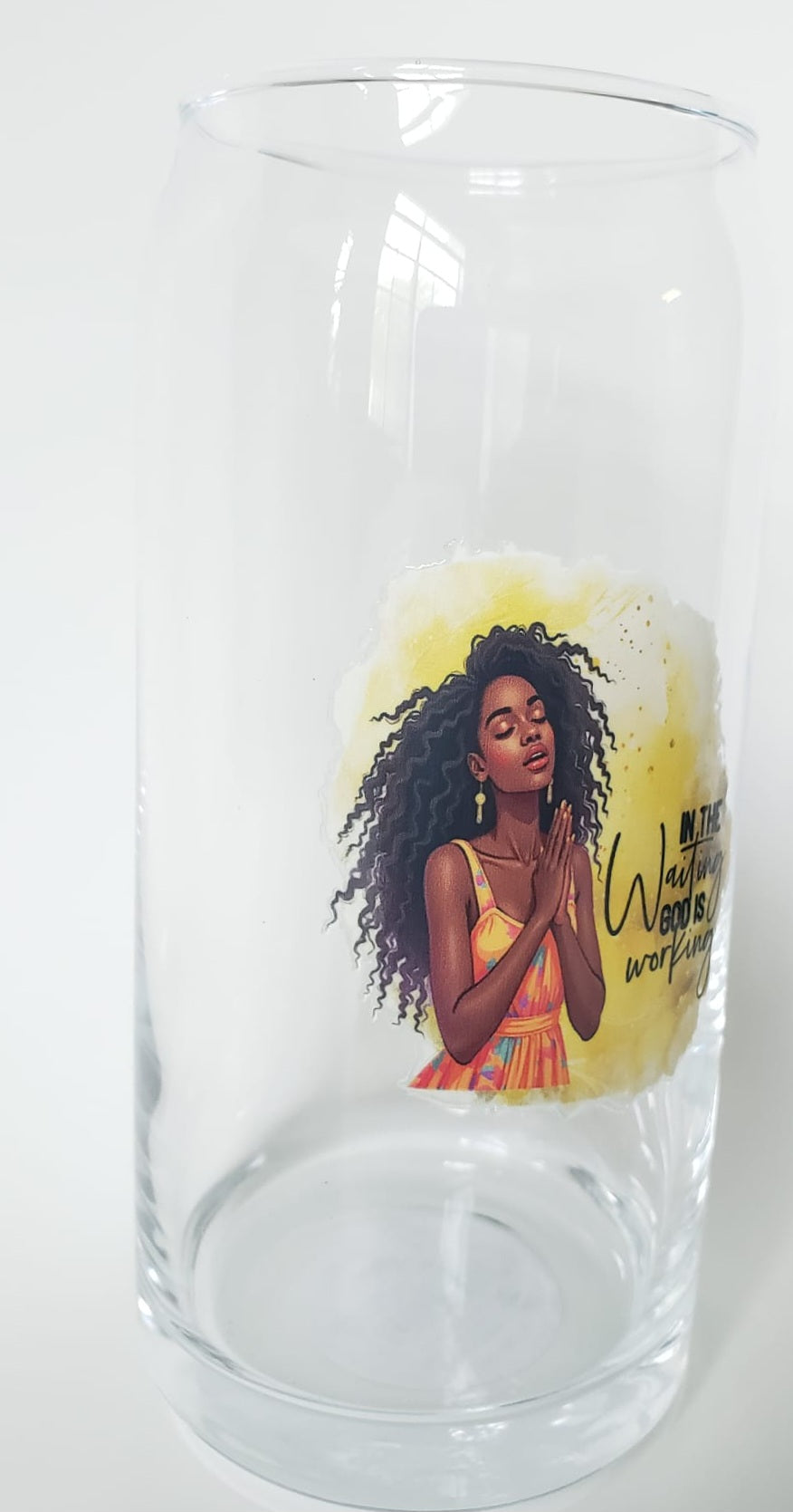 Glass Cups 20oz without lid or straw- Black Woman Praying