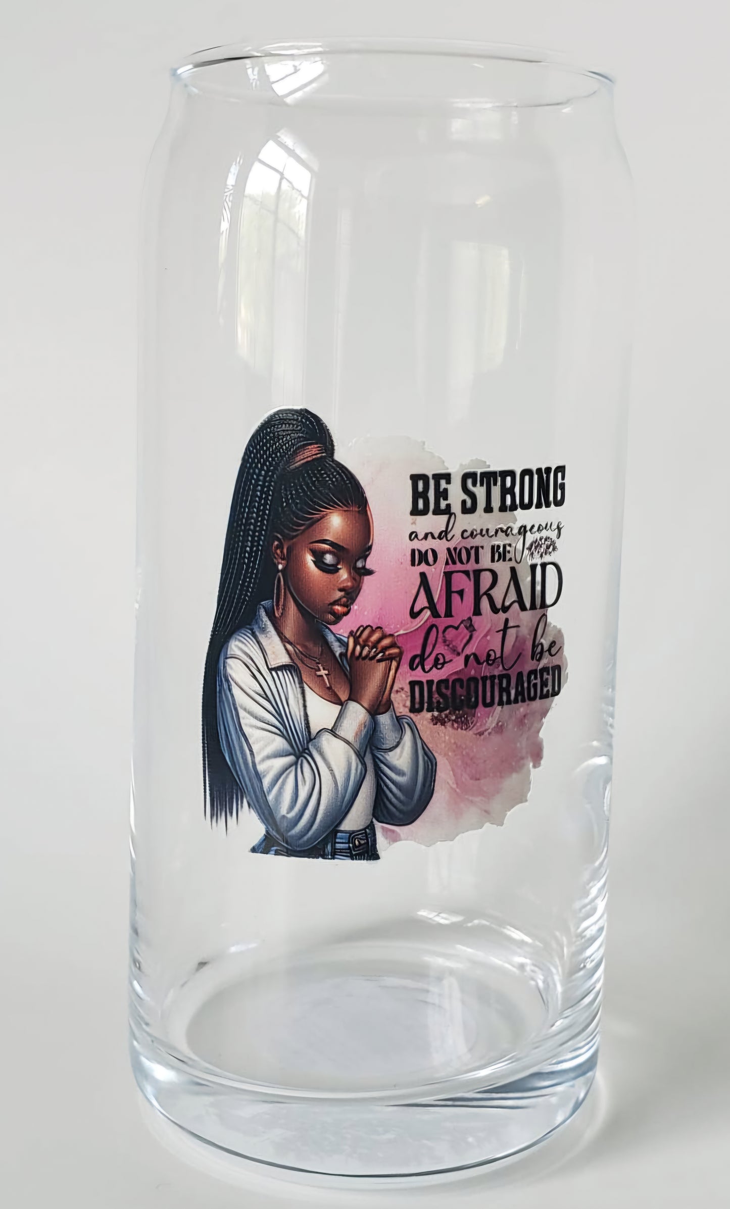 Glass Cups 20oz. without lid or straw- Black Girl Praying