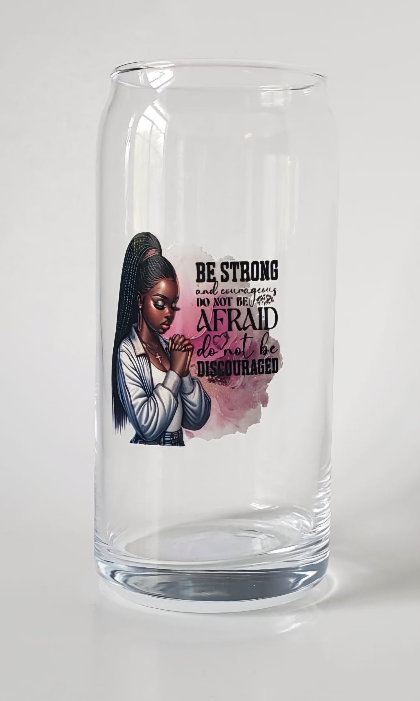 Glass Cups 20oz. without lid or straw- Black Girl Praying