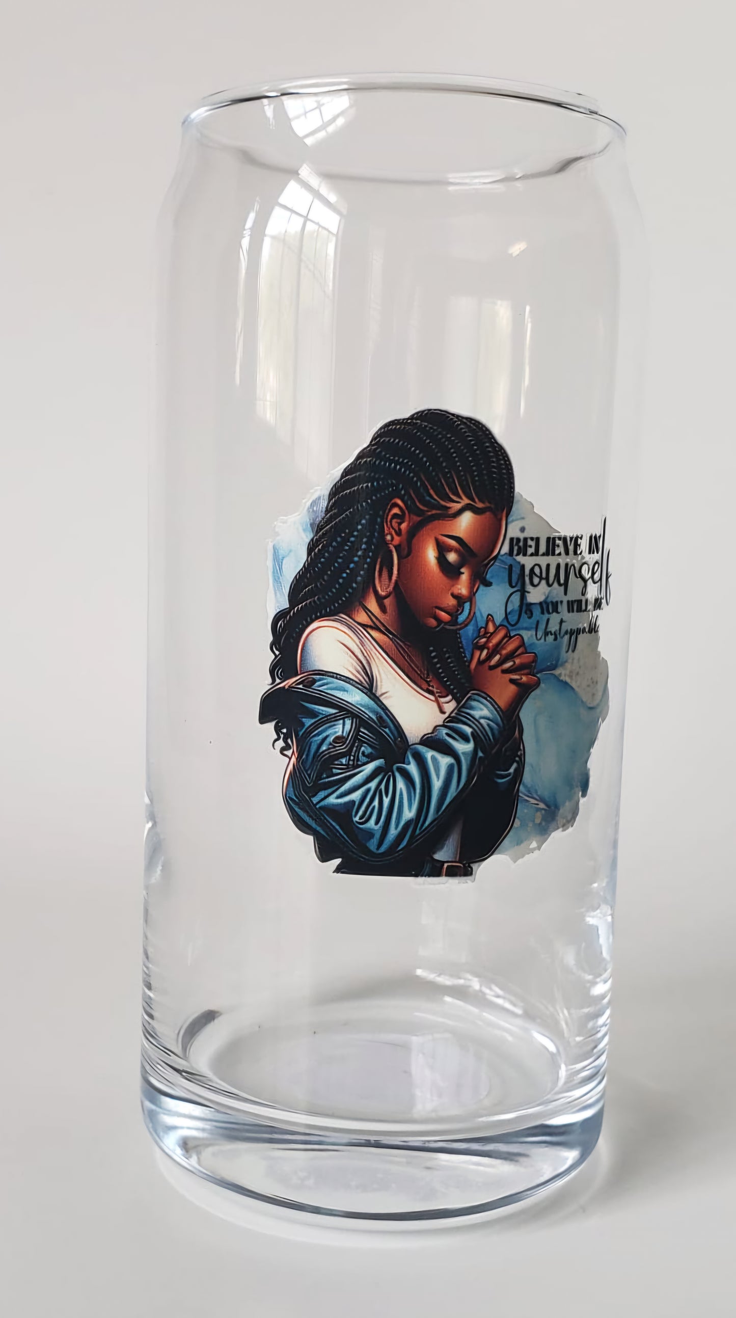 Glass Cups 20oz. without lid or straw- Black Girl Praying
