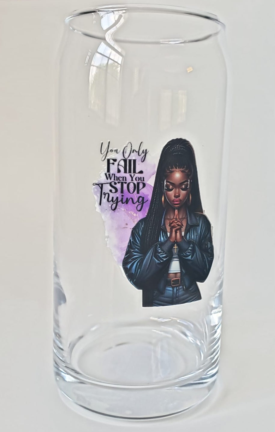 Glass Cups 20oz. without lid or straw- Black Girl Praying