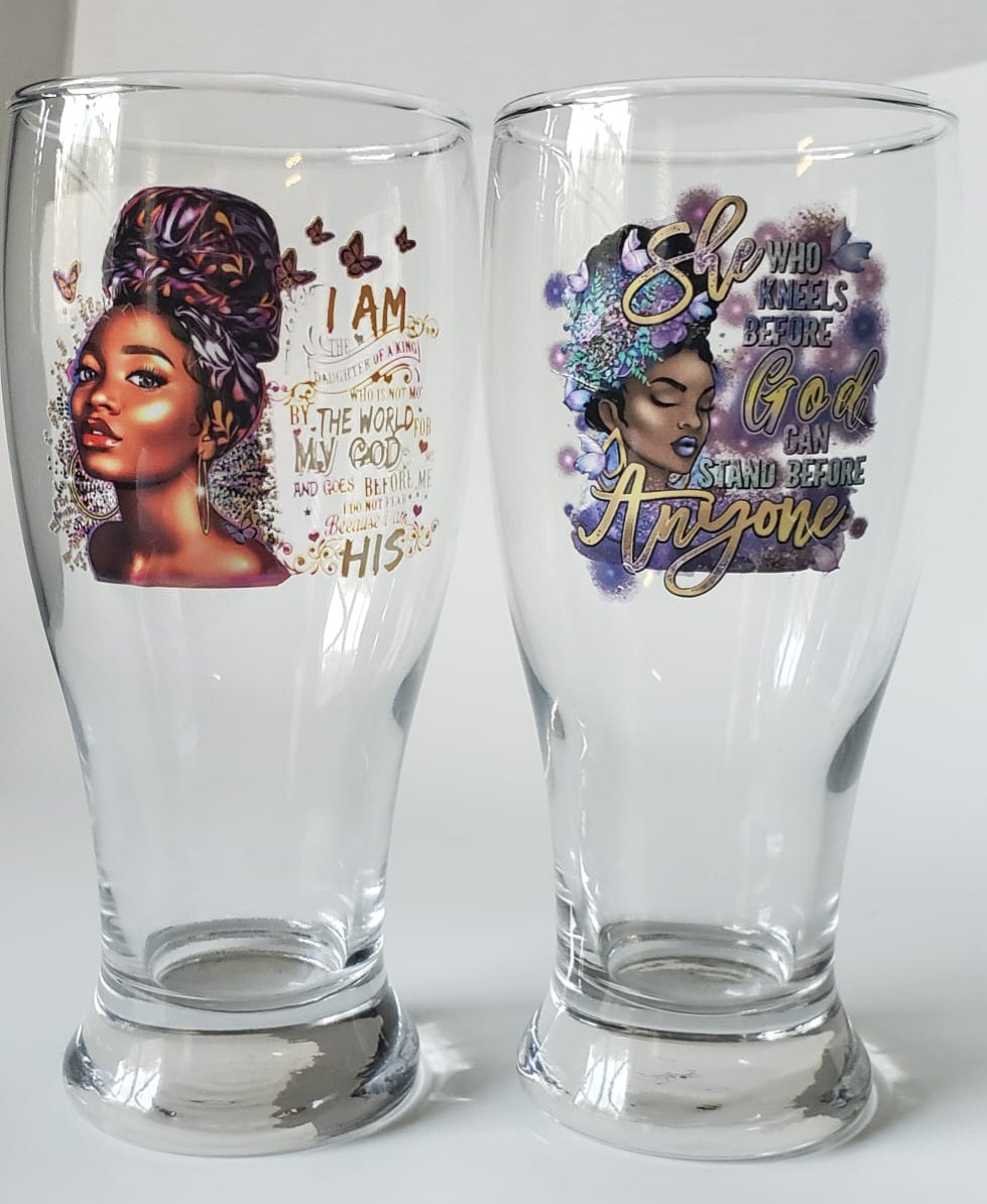 Glass cup 20oz. Black Woman Praise God
