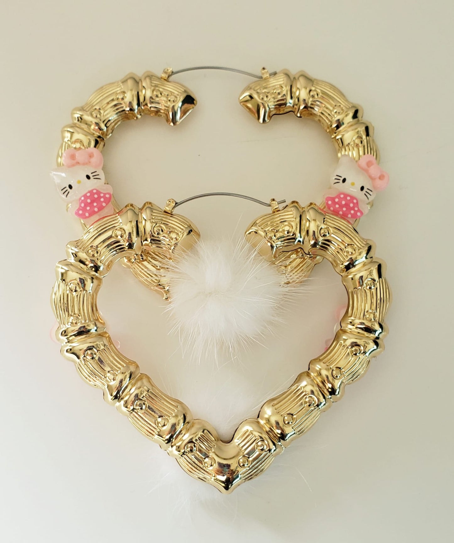 Gold-plated Hoop Earrings Heart Shaped HK with Fur