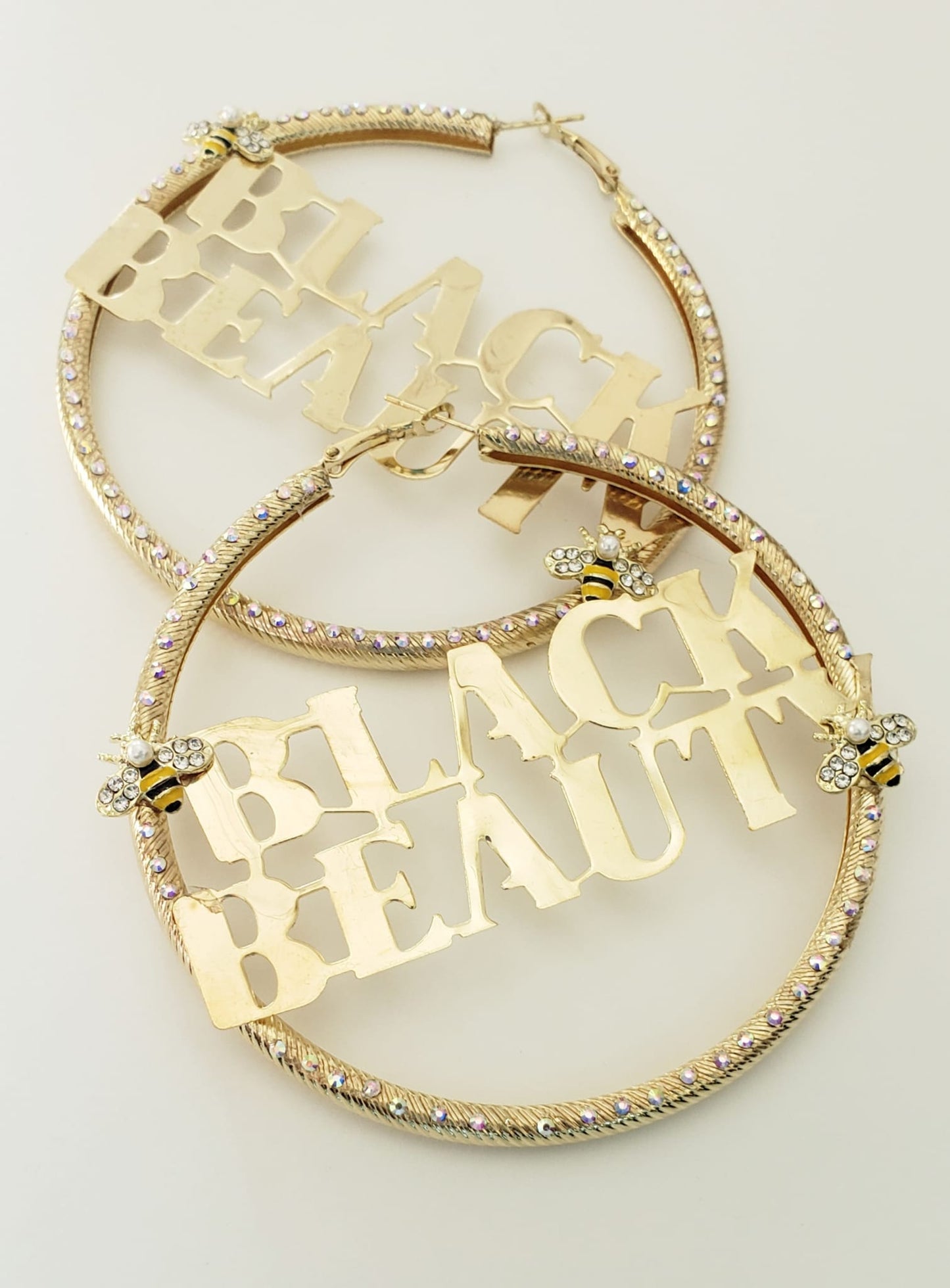 Gold-plated Hoop Earrings with Gold-plate (Black Beauty) with Bubble Bees