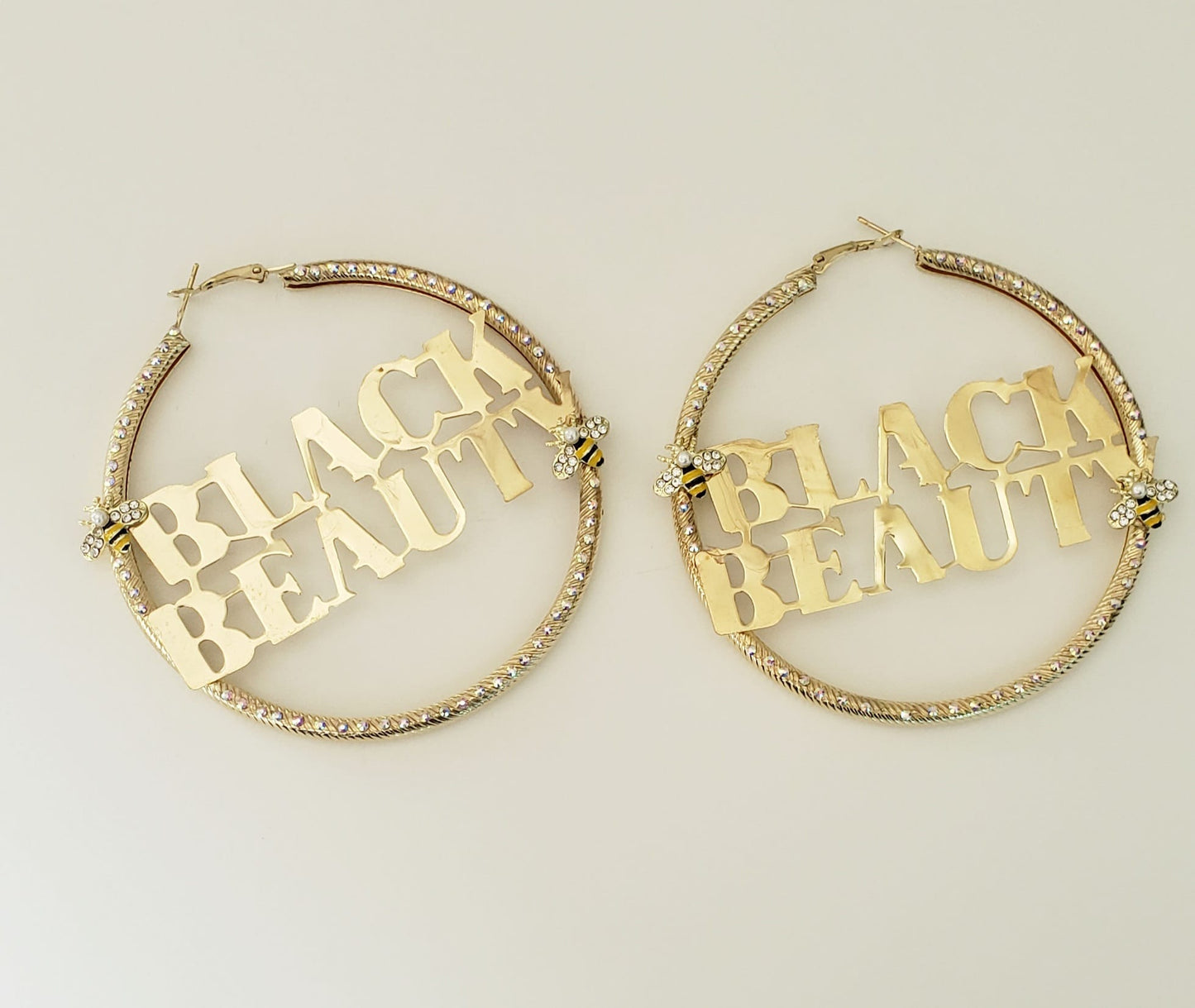 Gold-plated Hoop Earrings with Gold-plate (Black Beauty) with Bubble Bees
