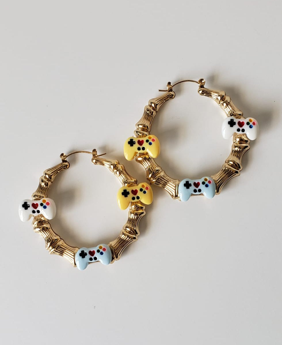 Gold-plated Hoop Earrings Video Gamer