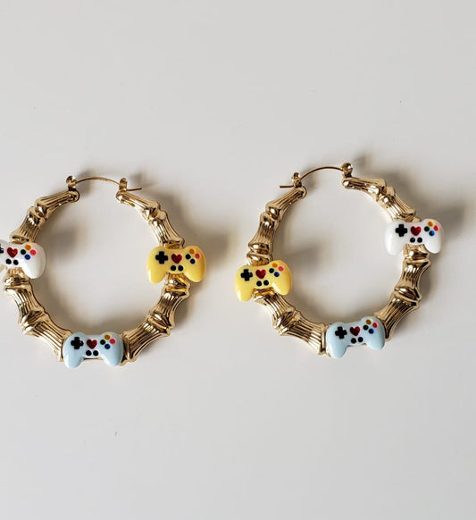 Gold-plated Hoop Earrings Video Gamer