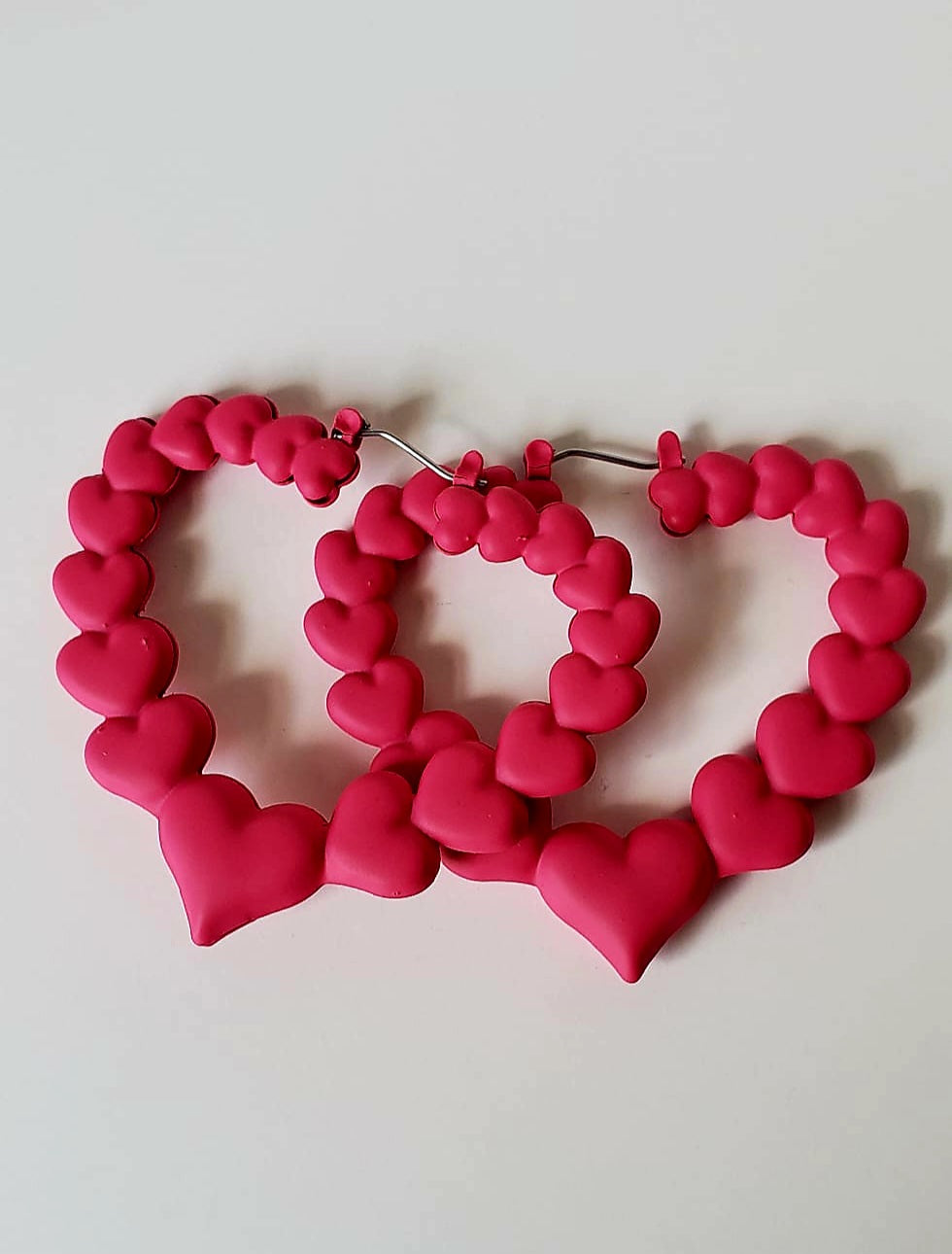 Pink Heart Shaped Hoop Earrings