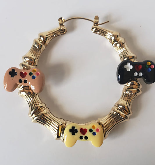 Gold-plated Hoop Earrings Video Gamer