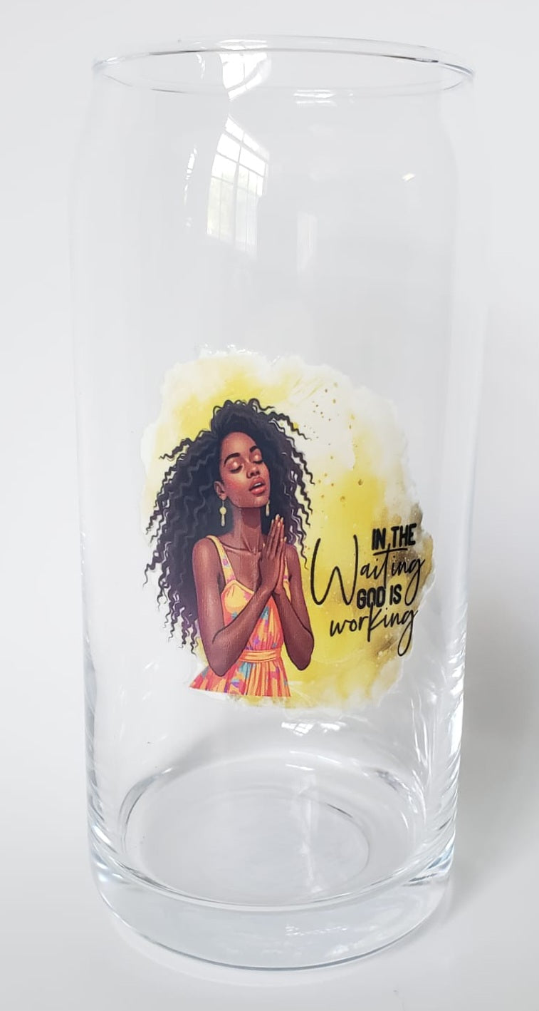 Glass Cups 20oz without lid or straw- Black Woman Praying