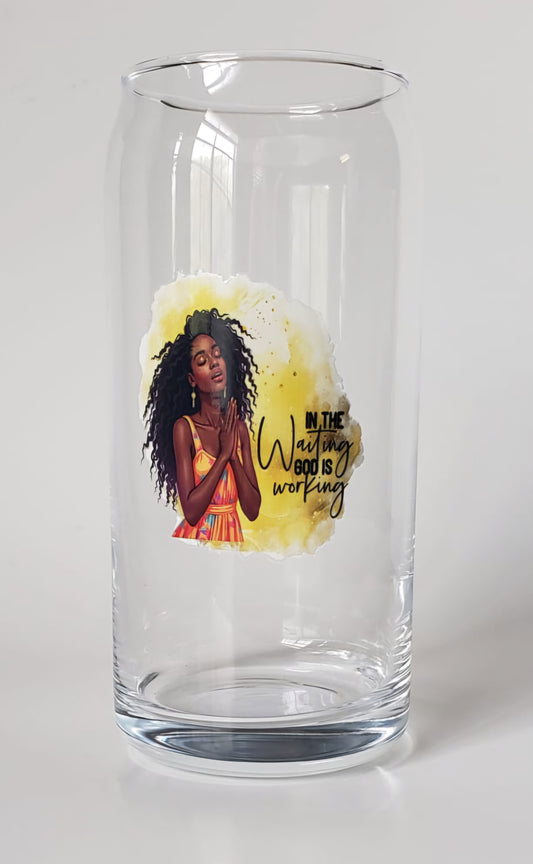 Glass Cups 20oz without lid or straw- Black Woman Praying