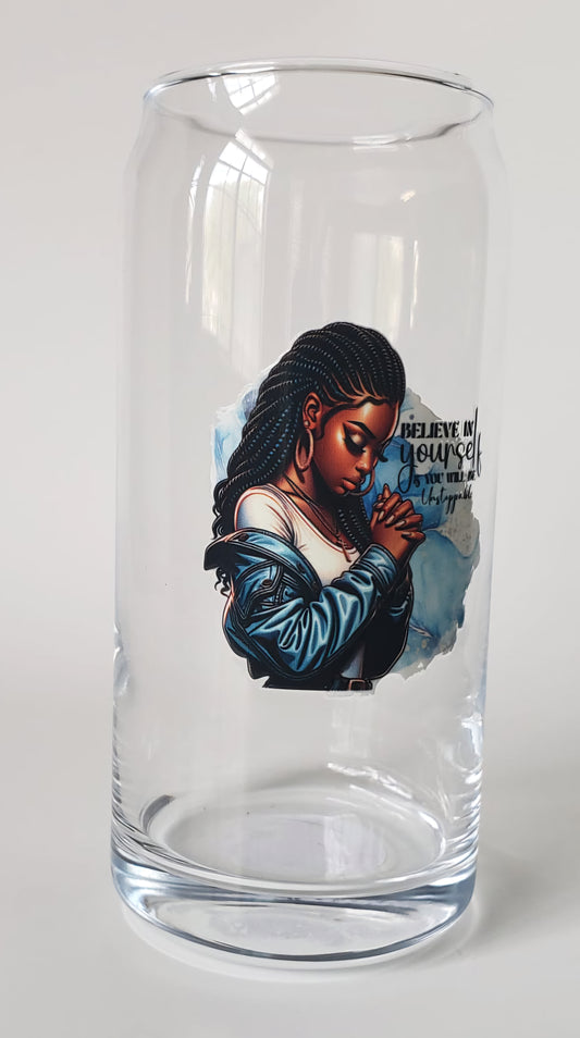 Glass Cups 20oz. without lid or straw- Black Girl Praying