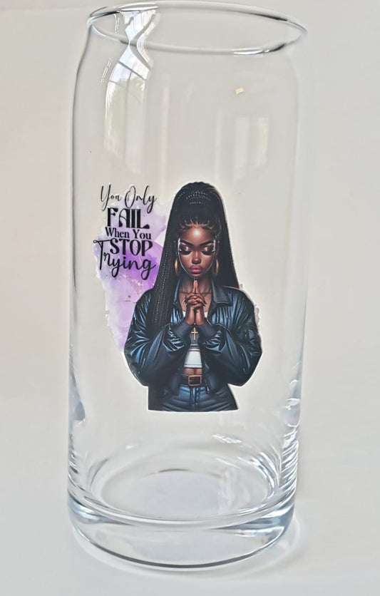 Glass Cups 20oz. without lid or straw- Black Girl Praying