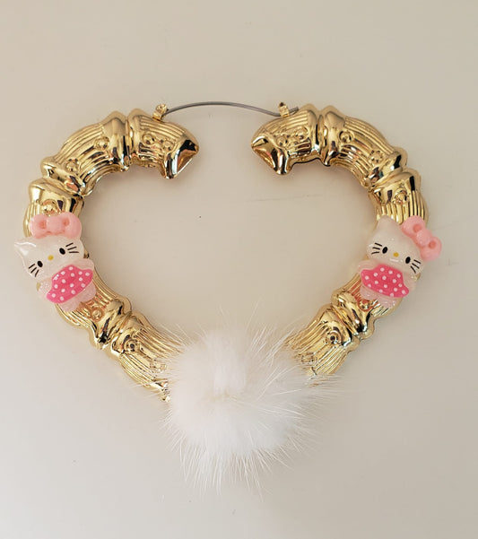 Gold-plated Hoop Earrings Heart Shaped HK with Fur