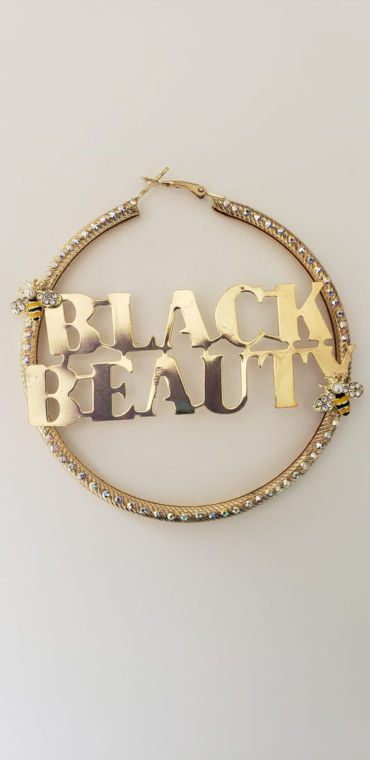 Gold-plated Hoop Earrings with Gold-plate (Black Beauty) with Bubble Bees